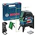 Bosch Professional Kreuzlinienlaser GCL 2-15 G (grüner Laser, Innenbereich, mit Lotpunkten, Arbeitsbereich: 15 m, 3x 1,5 V Batterien, Drehhalterung RM 1, Laserzieltafel, Handwerkerkoffer)