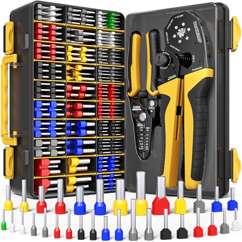 DxCRIMP Ferrule Crimping Tool Kit AWG 24-4 (0.25-25mm) Self-Adjusting Hex Ratchet Crimper 32 Types Insulated & Twin Wire Ferrules - for DIY Electrical Control Panels Car Audio Solar & RV