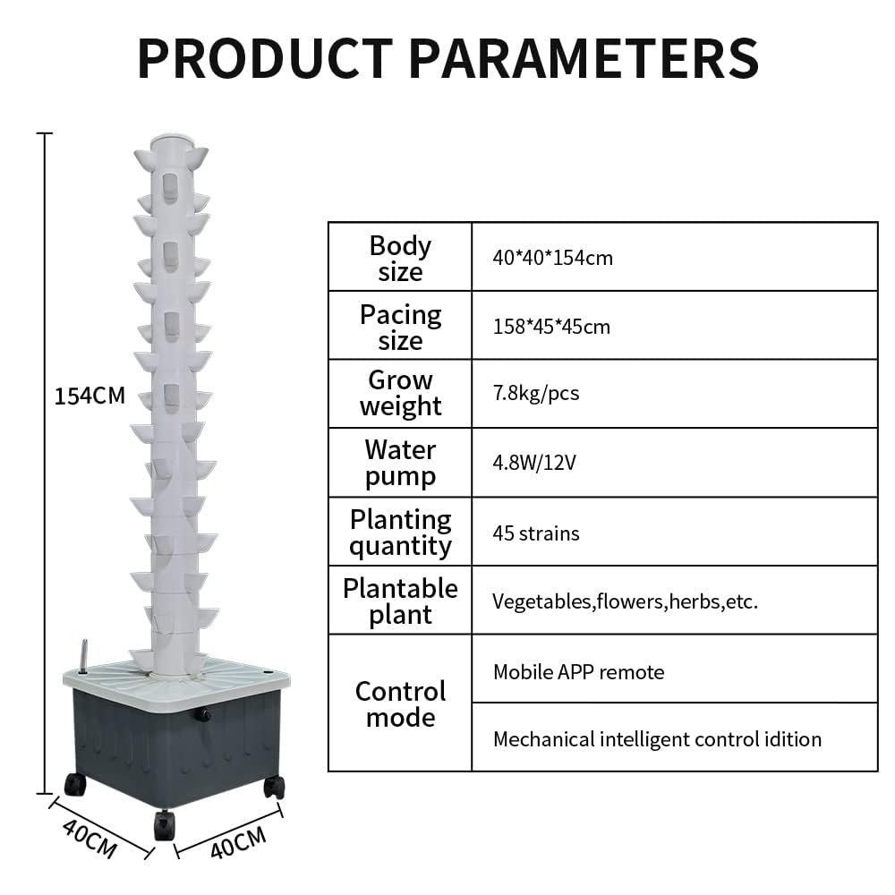 Sistema de cultivo hidropónico, torre hidropónica de 15 pisos y 45 orificios, sistema de cultivo hidropónico de invernadero, para hierbas de interior, sistema de cultivo hidropónico vertical, con te