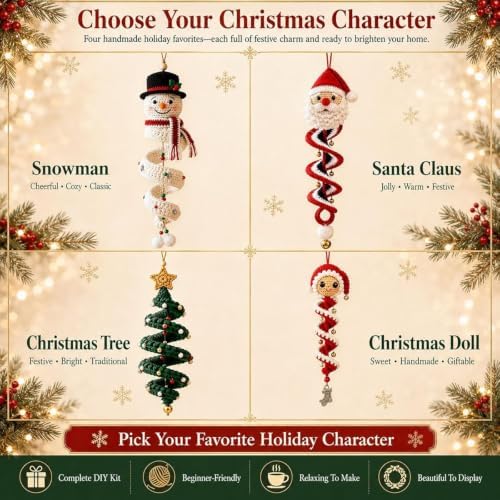 Crochet Snowman Spiral Ornament DIY Kit, Christmas Decoration (4PCS) - 4