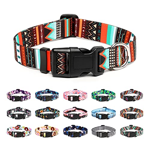 Mercano Adjustable Dog Collar – Special Design Patterns, Soft Nylon Comfortable Durable Pet Collar for Small Medium Large Dogs (M, Tribal Green)