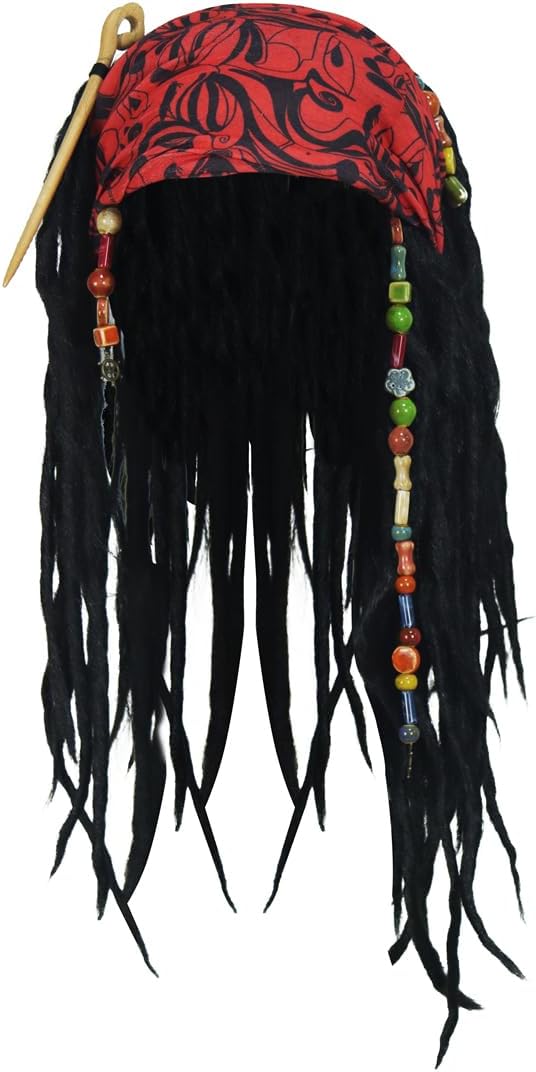 Pirate Dreadlock Wig Jack Sparrow Costume Props Bandana Accessories Men Women Hair Braid Beads Halloween Cosplay Black