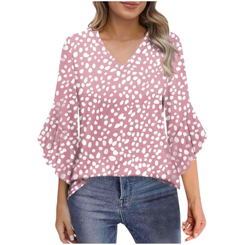 Compra Online Camiseta Mujer Manga 3/4 Camisetas de Manga Larga Mujer Moda Estampado Suelto Cuello V Tumblr Tops Elegante Fiesta Tshirt Camisa Informal Original Verano Otoño Basic Top tee 2025