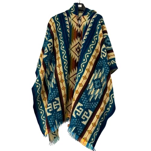 Gamboa Alpaca Wool Mexican Poncho with Hood for Men Hoodie Pancho Mens Western Hooded Serape