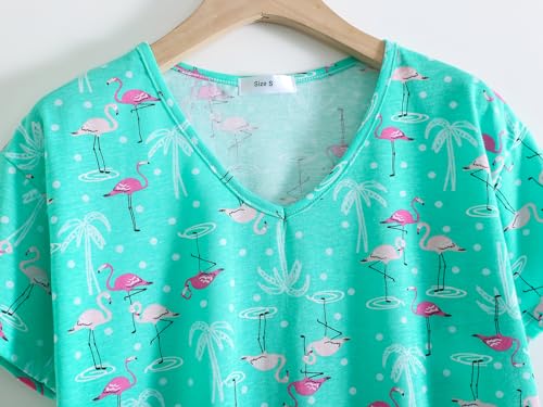 Image of CHUNG Women Cotton Pajama Sets Sleepwear pjs Short Sleeve Shirt Capri Length Crop Pants Cute Vivid Print