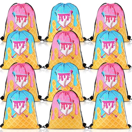 Sadnyy 12 Pcs Ice Cream Drip Baseball Drawstring Goodie Bags Baseball Drip Birthday Party Favors Candy Treat Snack Gifts Bags Ice Cream Birthday Party Decorations for Sport Teams