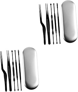 Healeved 12piezas De Limpieza De Oídos Inoxidable Limpiador De Cerumen Doble Cara y Kit Portátil Para y Casa Color Negro