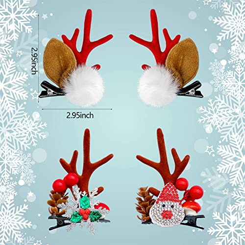 Christmas Hair Clips, 2 Pairs Cute Reindeer Antlers Valentine's Day Hair Pins Deer Horns Ears Hairclips, Valentine's Day Barrettes For Women Girls Kids Adults And Party Favors #TOP3