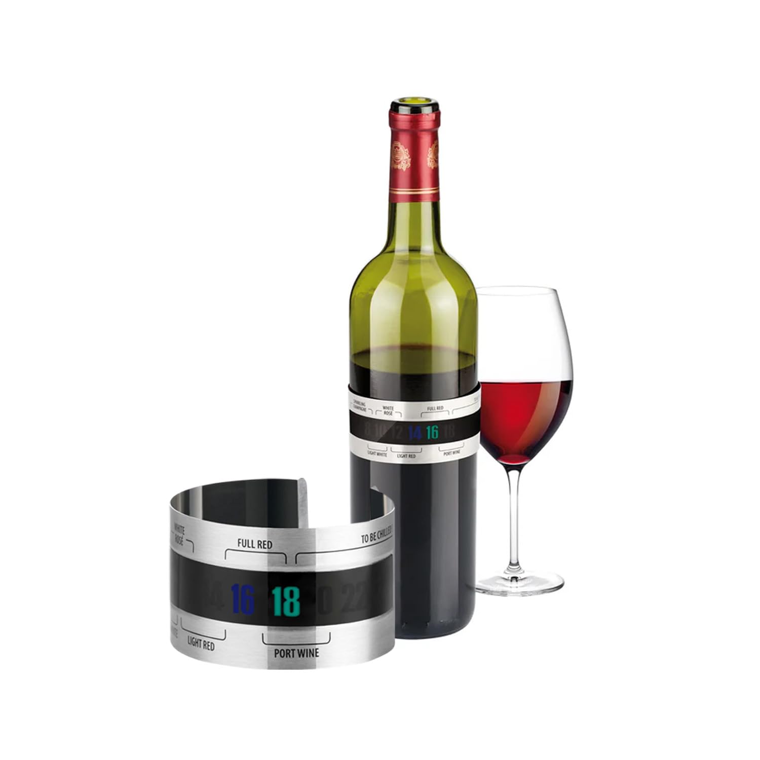 Avilia 4 cm Weinthermometer aus Edelstahl – flexibler Durchmesser passt auf alle Flaschen – Temperatur in Grad Celsius sichtbar in 35/40 Sekunden – ideal als Geschenk