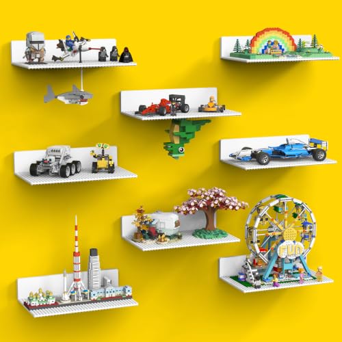BlissBox 8-Pack Large Display Shelves for Wall Compatible with Lego Building Bricks 11.3x6.3inch Dual-Sided 36x20 Studs for Brick Display and Storage for Medium & Large Brick Builds White