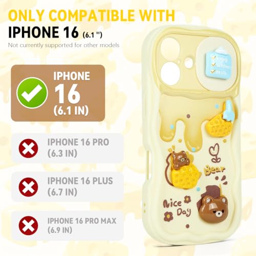 Image of ZORBES Cute 3D Bear Silicone Cover with Lanyard, Phone Case for iPhone 16