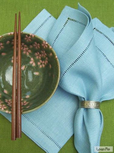 Set of 4 Napkins Light Blue Linen Emil