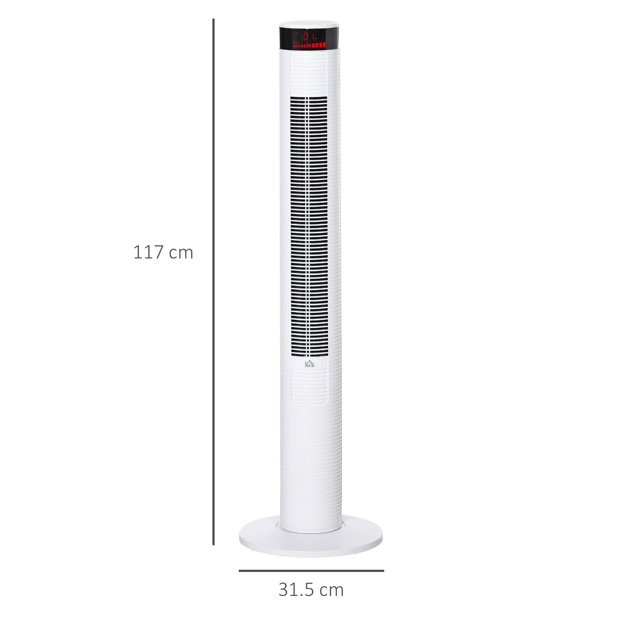 HOMCOM Ventilatore a Torre con 3 Velocità 4 Modalità, 45W, Timer 12h, Ventilatore a Colonna con Oscillazione 70°, Pannello LED e Telecomando, Bianco