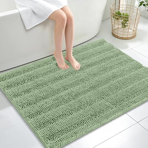 Image of OLANLY Thick Large Bathroom Rugs 40x32, Extra Soft Absorbent Chenille Striped Bath Rugs, Rubber Backing, Machine Wash, Bath Mats for Bathroom Floor, Tub and Shower, Home Decor Accessories, Sage Green