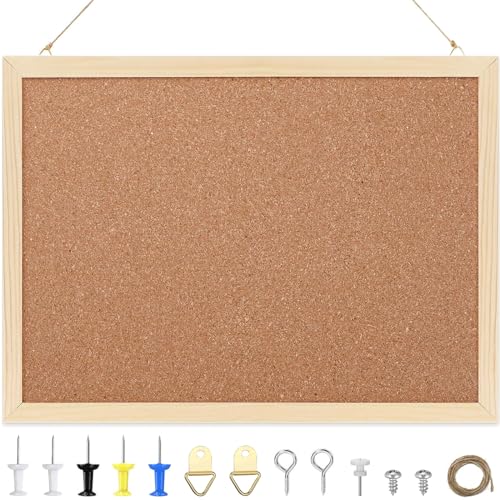Tablón de anuncios de corcho, tablón de corcho pequeño, 20 x 30 cm, material de fijación y lápices de impresión incluidos, marco de madera (30 x 20 cm)