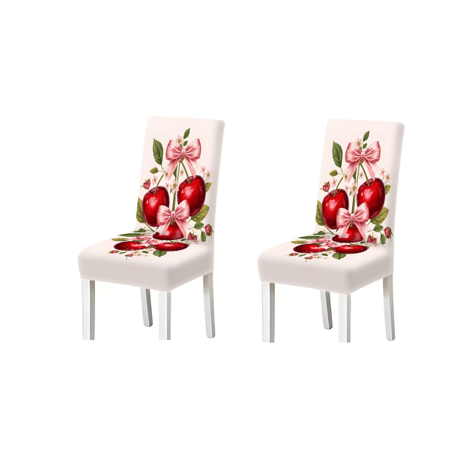 BOSUYBN Cherry Bow Print Dining Chair Covers Set Of 2/4/6, Stretch Slipcovers For Kitchen Dining Room Furniture Protectors for Home Dining Room(2PCS Chair cover)