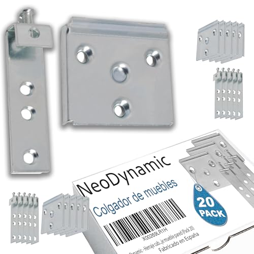 NeoDynamic - Herrajes colgar muebles cocina | Herraje cabecero | Anclaje mueble pared | Colgar muebles pared (20 unidades)