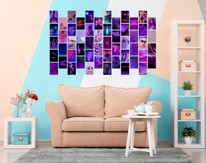 Image of Pack of 54 Purple Wall Collage Kit Posters - 4 x 6 Inches Wall Decor Poster - Wall Art For Bedroom, Living room, Office - 1 Tissue Tape