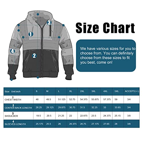 Fonirra Safety Sweatshirt For Men High Visibility Reflective Ansi Class 3 Full Zip Detachable Hoodie Sweater Fleece Brushed Black Bottom Thermal(Yellow,L) #TOP6