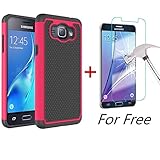 J1 2016 Case, Galaxy Amp 2 Case, Galaxy Express 3 Case, MCUK [Shock Absorption] Hybrid Dual Layer Armor Defender Protective Case With Tempered Glass Screen Protector (Rose)