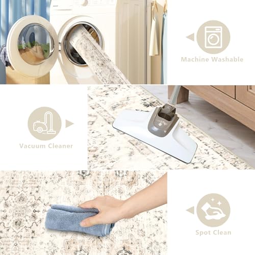 Homcomodar Vintage Runner Rugs for Hallway 65x180cm Carpet Runners for Hallways Non Slip Beige Kitchen Runner for Entryway Hall Bedroom Launtry - Image 4