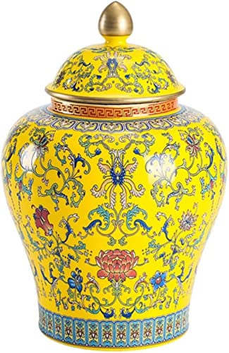 Uzouri Ceramic Jars,Tea Jar,Chinese Style Storage Jars,Decorative Ginger Jars, Ancient Chinese Yellow Porcelain Ceramic Temple Jar, With Sealed Lids, Home Kitchen Dining Decoration #TOP20