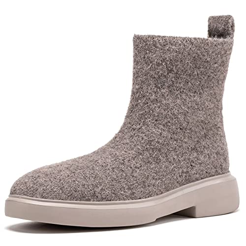 BEJINASH Women's Ankle Boots Fashion Versatile Lightweight Anti-Slip Round Toe Women's Low Heel Knit Boots - Main Image
