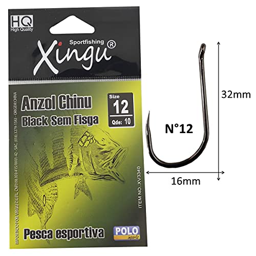 Anzol Chinu Tamanho 12 Kit com 10pçs Anzol Sem Farpas Fisga Anzol Black Para Pesqueiro