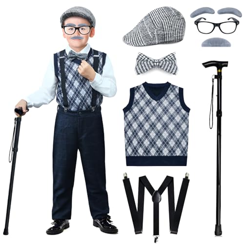 Disfraz Completo de Abuelo Retro para Niños 8-10 Años