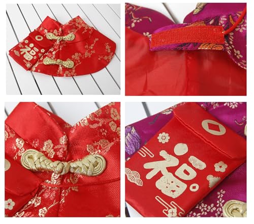 Dog Chinese New Year Costume Pets Knot Buttons Tang Suit Neck Strap Scarf Dog Chinese Style Cloak Coat Pet Vest for Cats Puppies Teddy Bichon Small Dogs (S,Red) - Image 4