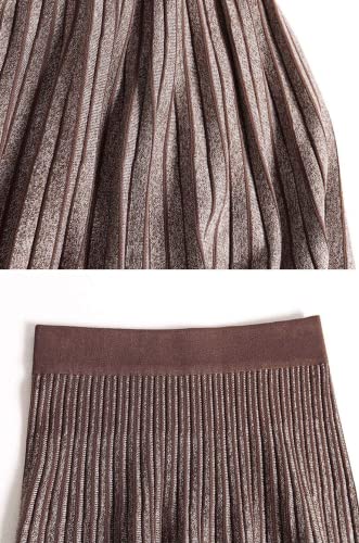 Chartou Women's Winter Reversible Stretchy Waist Knitted A Line Pleated Midi Skirt (Medium, Caramel) #TOP4