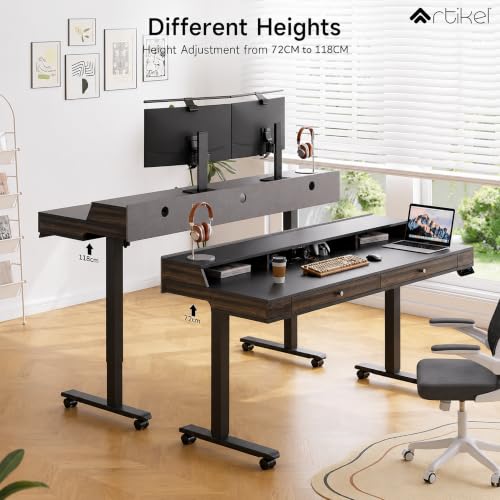 Image of ARTIKEL Valor Pro Electric Height Adjustable Standing Desk with Storage Drawers & Shelves| Sit-Stand Desk for Home Office |Ergonomic Workspace Table (Rustic Brown)