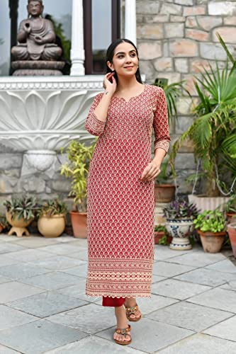 Image of GoSriKi Women's Cotton Blend Embroidered Straight Kurta with Pants & Dupatta (Dumas)
