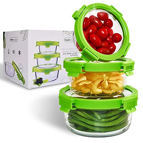Fresh Master 6 Stück luftdichte Glasbehälter mit Glasdeckel für Lebensmittel