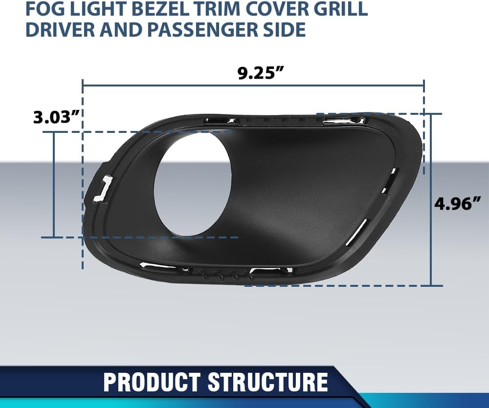 PIT66 Fog Light Bezel Fog Lamp Trim Cover Grill Pair Compatible with Jeep Cherokee 2014-2018 68203221AA, 68203220AA Black