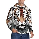 Herren-Kapuzenpullover, Fleece, langärmelig, mit Kapuze, schwarz-weiß, Kritzelei-Tiger-Sweatshirt, Freizeithemden mit Taschen, Größe XXL