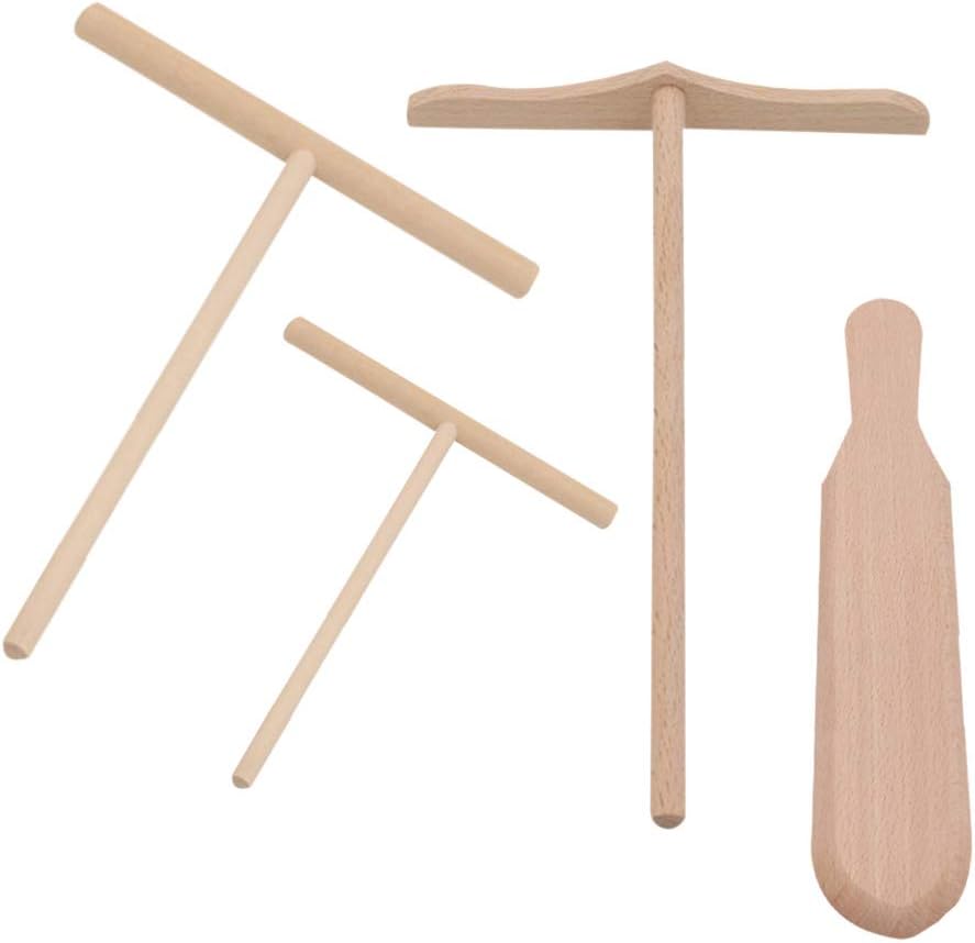 Crepe Spreader Bamboo Spatula Kit Crepe Pan Handmade Natural Wooden for Make Breakfast Pancakes 4 Piece Set