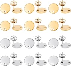 UNICRAFTALE 60 Pieces 2 Colours 10 mm Flat Round Stud Earrings Stainless Steel Earrings DIY Accessories Round Stud Earrings Craft Blanks Ear Hooks for DIY Earrings Jewellery Making