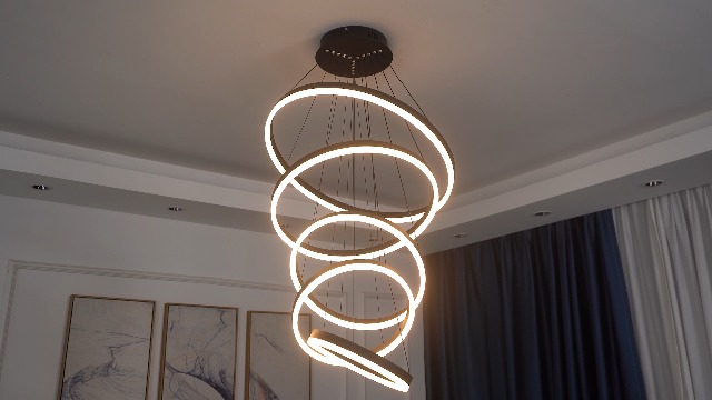 ちーページ XGZL · LIGHTING 5-Rings Modern LED Chandelier Black Dimmable
