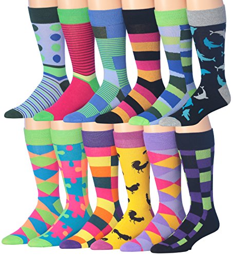 Colorfut Men's 12 Pairs Soft Cotton Socks Colorful Crazy Socks For Groomsmen Gift Box Dress Socks, Fits shoe 6-12 (sock size 10-13), CMC04
