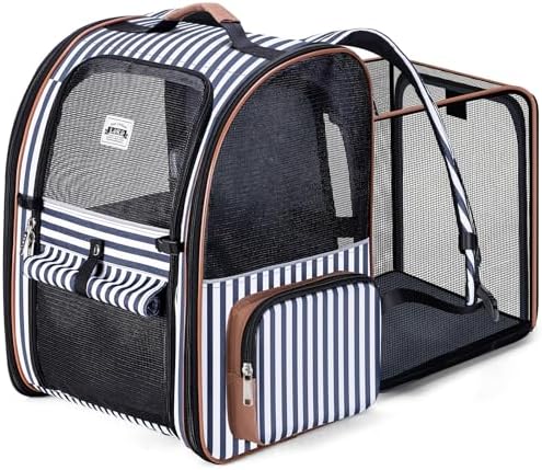 Lekespring Erweiterbarer Katzenrucksack und Hunderucksack bis 12kg | Faltbarer Haustier-Rucksack mit 4 Mesh-Fenstern, 4 Eingängen, Sicherheitsleine, weicher Matte und 2 Seitentasch