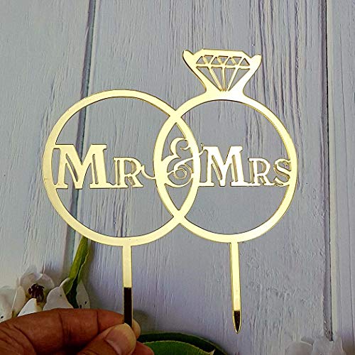 Topper Per Torta Con Scritta In Inglese “Mr And Mrs”, Per Sposi E Sposi, Decorazione Per Torta Di Fidanzamento, In Acrilico Oro A Specchio - 3
