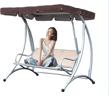 Modern Coffee 3-Seater Swing Canopy, 56x47x7inch/142x120x18cm, Waterproof Oxford Cloth Top Cover for Outdoor Garden Hammock, Picnic, Terrace, Parks