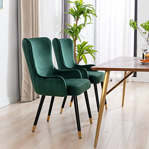 Quinjay Velvet Dining Chairs Set Of 8, Upholstered Dining Room Chairs With Wing Back, Modern Quilting Back Kitchen Chairs Accent Side Chairs With Armrests For Kitchen Living Room Bedroom (Dark Green) #TOP6