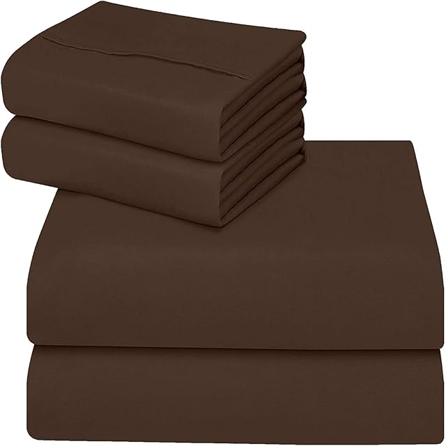 ComfyWell Double Bed Sheets Fitted - Double Sheet Deep Pocket (35 cm) - Soft Brushed Microfibre Fabric Brown Bedding - Shrinkage and Fade Resistant. (Double (135x190cm), Brown)