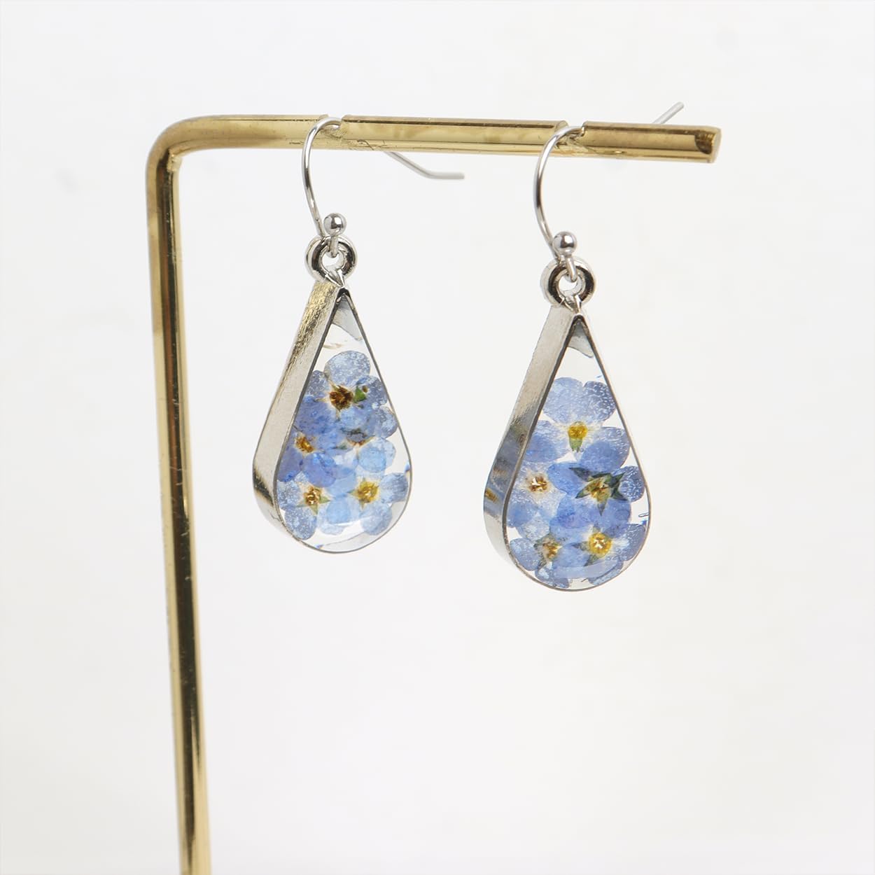 Jean Beau 925 Sterling Silver Pressed Flower Earrings for Women, Handmade Hypoallergenic Resin Dried Flower Teardrop Dangle Earrings, Nature Floral Jewelry Gift for Mom and Wife - Image 5