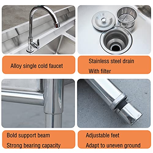 Wwjq Free Standing Kitchen Sink, Stainless Steel Commercial Sink Single Bowl Sink With Strainer Drains, 100X50X80Cm, For Restaurant, Garage Bar Sink - Easy To Clean (Size : 120X60X80Cm) #TOP5