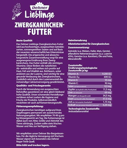 Dehner Lieblinge Nagerfutter, Zwergkaninchen-Futter, mit rohfaserreicher Luzerne, 10 kg