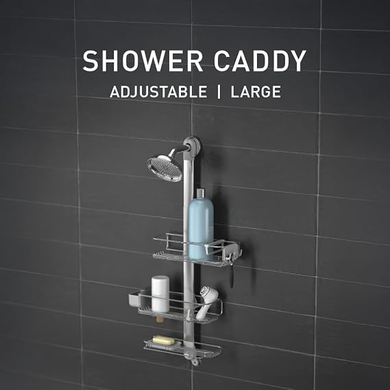 simplehuman Adjustable and Extendable Shower Caddy Large, Stainless Steel and Anodized Aluminum