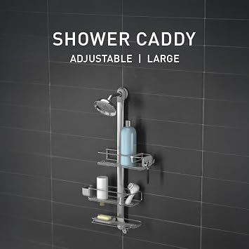 simplehuman Adjustable and Extendable Shower Caddy Large, Stainless Steel and Anodized Aluminum